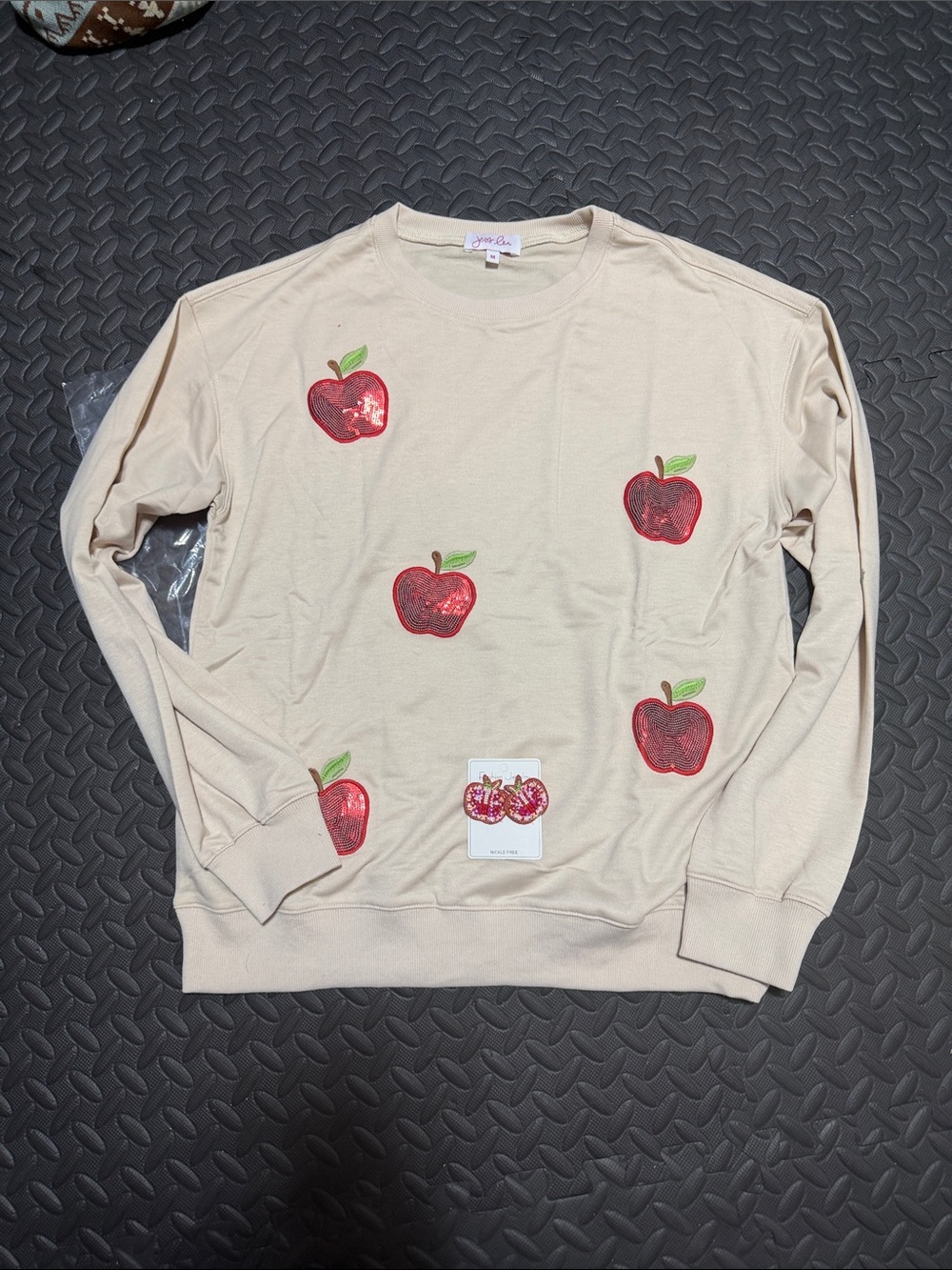Jess Lea apple sequin sweatshirt and earring set